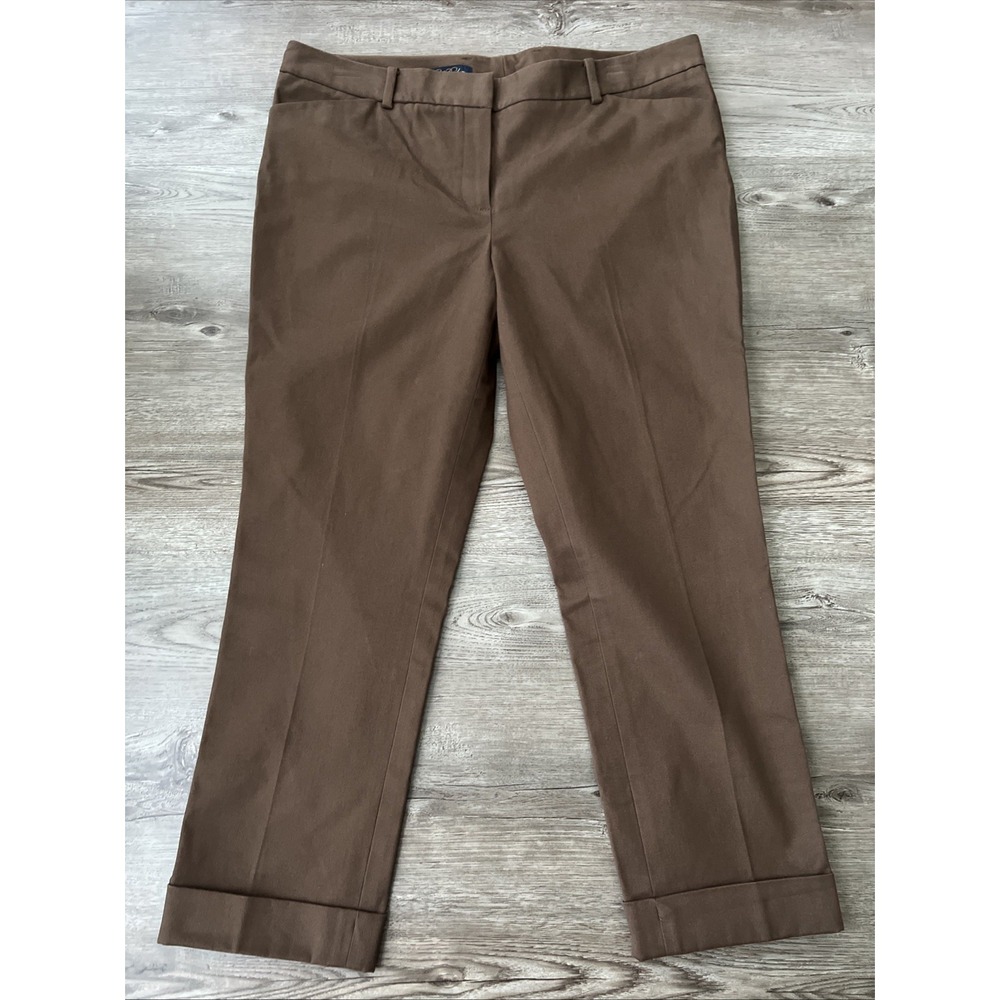 Brooks Brothers Cropped Tailored Pants Womens 14 Brown Cuffed Capri Stretch NWT
